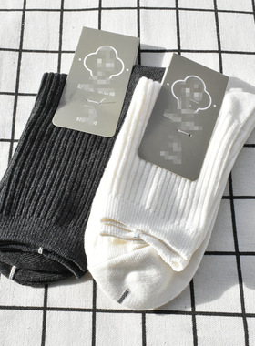 双针袜子纯棉中筒袜吸汗纯色奶白深灰色学院风男女袜条纹袜简约