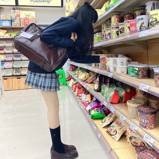 女士刺绣小腿袜双针竖纹学生袜jk制服袜子甜美日系中筒袜纯棉外贸