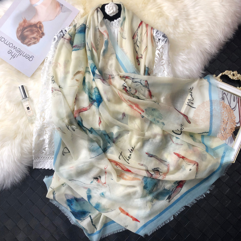 芭蕾舞女孩羊毛围巾女冬季羊绒披肩秋季长款韩版薄款保暖两用外搭