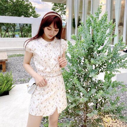 12Land FiFi系列 油画babytop碎花娃娃衫+原创半裙蕾丝乖巧田园风