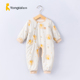 童泰春秋季 婴儿薄棉连体衣男女宝宝夹棉保暖偏开孩子开裆哈衣60克
