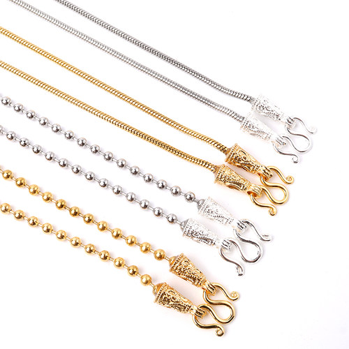 泰国佛牌链金属珐琅钛钢圆珠蛇骨