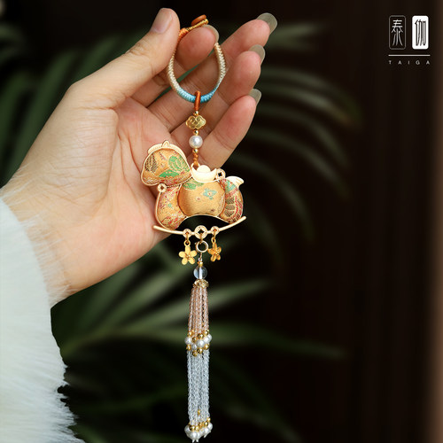 手工非遗双面宋锦小马吊坠配饰挂