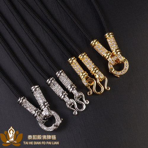 镀金微镶佛牌链子情侣通用多用绳