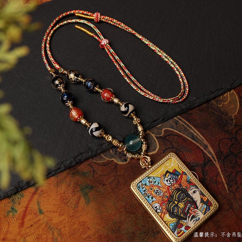 新中式唐卡佛牌吊坠绳 全手工编织项链 黄金玉佛水晶吊坠配绳女款