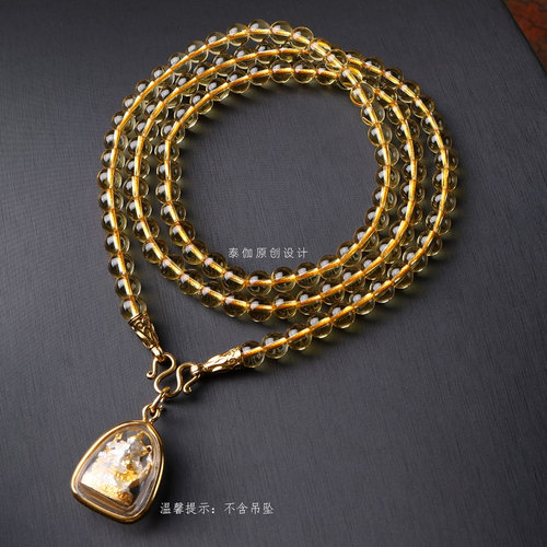 黄水晶佛牌链子925纯银挂扣唐卡