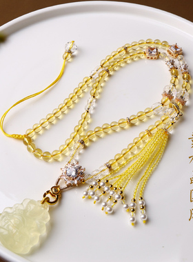 新中式国风流苏天然黄水晶项链