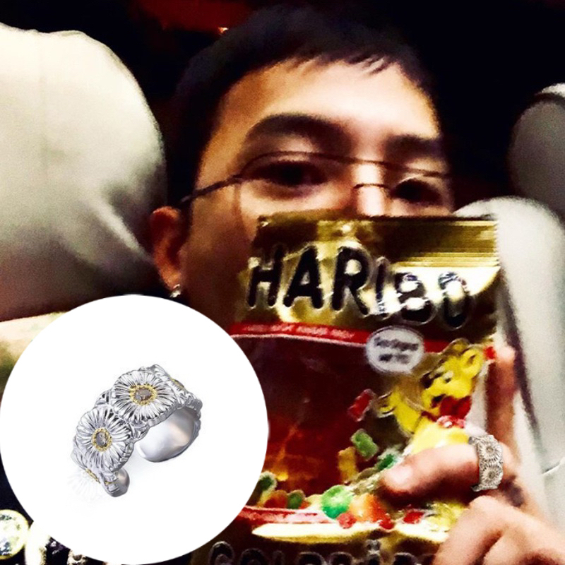 s925银GD权志龙同款戒指新款复古夸张超仙气质小雏菊开口食戒指