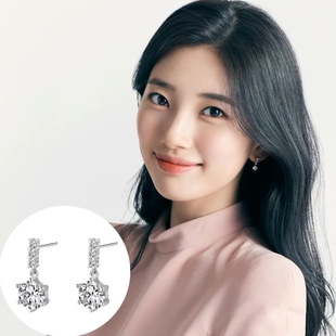 通体s925纯银韩剧安娜裴秀智同款 白金色镶嵌满钻耳钉优雅简约耳饰
