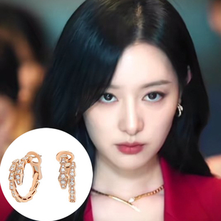 V金材质眼泪女王洪海仁金智媛同款耳环灵蛇形镶嵌满钻耳扣耳饰女