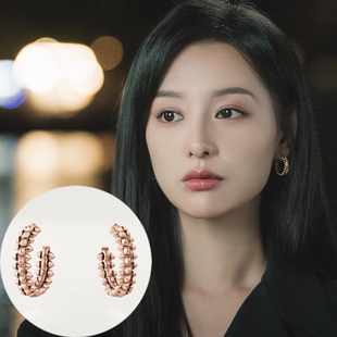 V金材质眼泪女王洪海仁金智媛同款耳环铆钉个性设计耳饰耳钉ins风