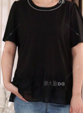 【夏款上新】PMM82585 夏季新款圆领时尚蕾丝拼接洋气显瘦大码T恤