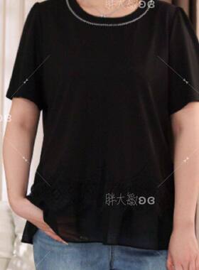 【夏款上新】PMM82585 夏季新款圆领时尚蕾丝拼接洋气显瘦大码T恤