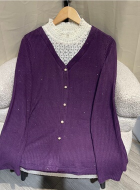 PWD33360【仅上衣】秋冬季蕾丝拼接假两件大码女装上衣【衣长68】