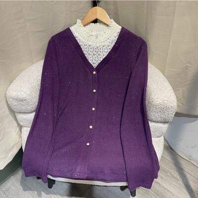 PWD33360【仅上衣】秋冬季蕾丝拼接假两件大码女装上衣【衣长68】