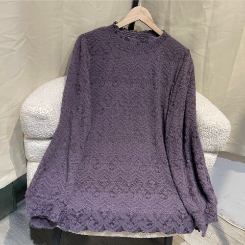 PWD33394【仅上衣】冬季半高圆领加厚气质蕾丝大码女装【衣长70】