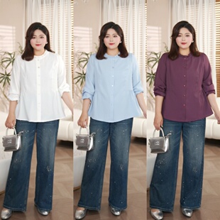 简约花边衬衫 大码 女装 PWD33509 衣长69 新款 上衣 仅上衣