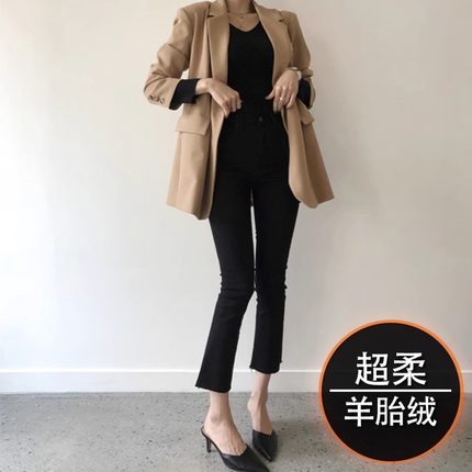 黑色直筒微喇牛仔裤女2025秋冬新款高腰加绒大码九分小个子喇叭裤