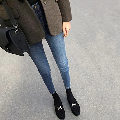 大码胖mm女裤子紧身小脚高腰裤子