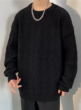 秋冬季新款潮牌圆领毛衣男士男装打底休闲针织衫保暖线衣2025潮男