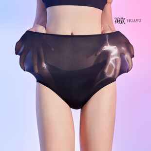 大码透明内裤高弹油亮反光丝袜内裤超薄5D性感无痕女高腰三角内裤