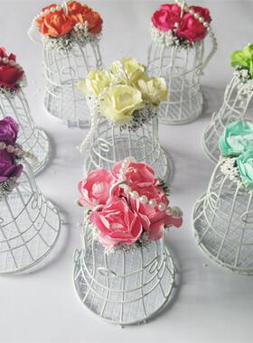 欧式婚礼铃铛铁艺喜糖盒白色糖盒铁盒金属糖果盒鸟笼款THX41