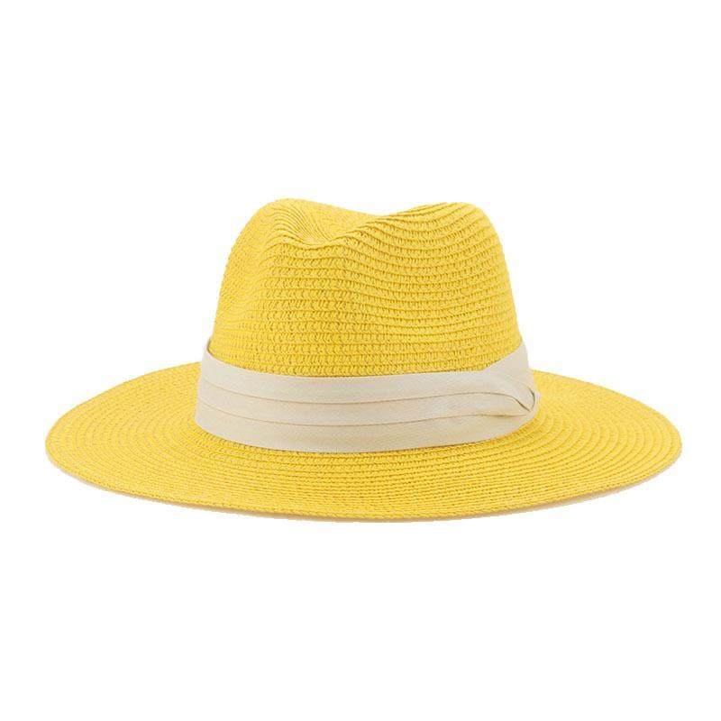 缤纷多色百搭宽檐草编礼帽男女士沙滩英伦巴拿马遮阳帽 straw hat