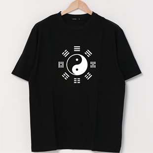 太极八卦图案印花短袖T恤男国潮中国风青年宽松乾坤休闲装上衣服