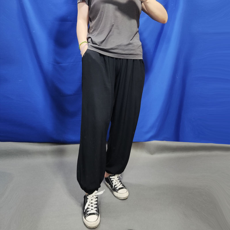 有口袋垂坠绵绸九分裤灯笼宽松凉感防蚊虫女有大码黑GC213包邮