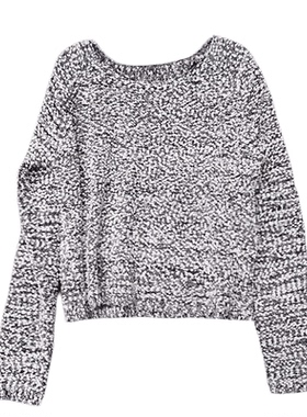 美单外贸 软绵绵仿羊羔毛长袖毛衣 黑白雪花宽松短款女X200502