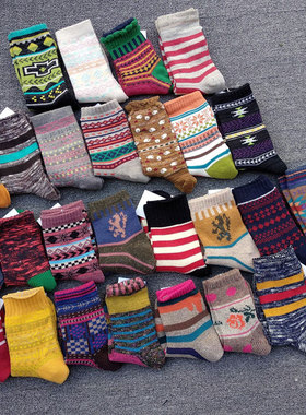 出口 女款羊毛 棉 混纺复古提花中筒袜毛线袜子好品质 Z050702