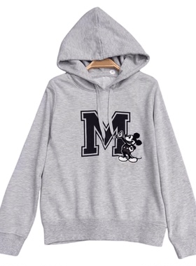 出口日单外贸毛圈连帽卫衣正肩字母印花卡通贴布有大码女X200803