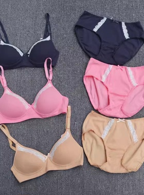 出口纯棉内衣裤套装有机棉文胸 薄无钢圈舒适大码W190901KK