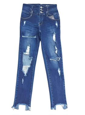 日单九分流苏破洞高腰牛仔裤乞丐收腹提臀显瘦外贸X200401