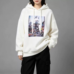 3900日币日单加绒卫衣宽松连帽抓绒厚实保暖女大码白色X200804