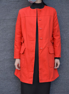 外贸原单69.95欧 纯棉中长款风衣圆领外套女修身收腰 X200504