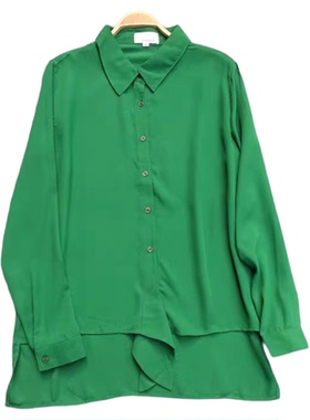 外贸原单长袖坠感雪纺衬衫 下摆打结宽松大码W190403KK