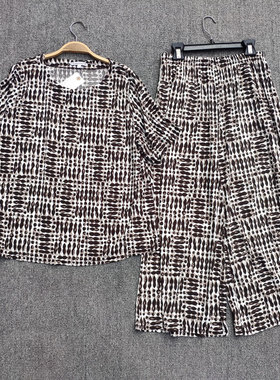 出口冷感冰丝短袖8分阔腿裤两件套居家服套装睡衣女可外穿W191202