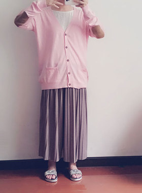 美国单 长袖中长V领针织开衫 手肘贴布 大码纯棉W190302KK