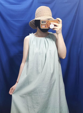 压褶连衣裙 无袖背心裙  女宽松 有大码 9280 Z190302 GC07