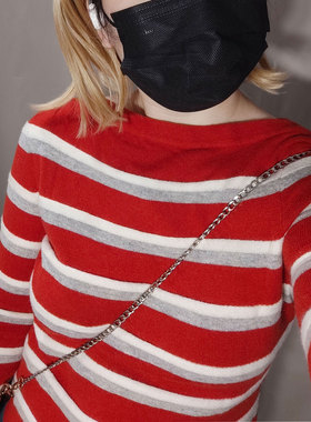 圣诞氛围感出口日单小个子条纹撞色毛衣精致提花修身女X200106