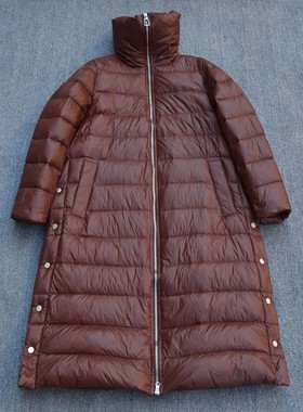 高档羽绒服侧开叉轻薄中长宽松女显瘦立领高领有大码Z050401 GC91