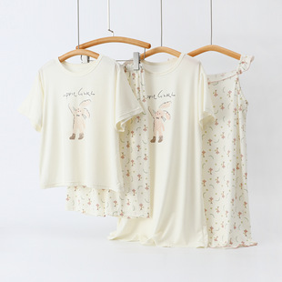 儿童兰精莫代尔睡衣女童夏季2025新款薄款柔软短袖睡裙卡通家居服