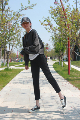 小脚裤九分弹力裤春款开叉裤