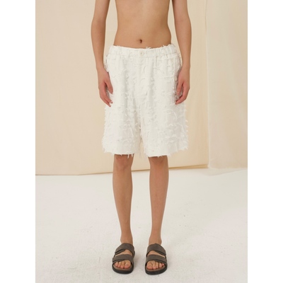 YOWSAH 高支棉洗水手工起毛提花短裤
