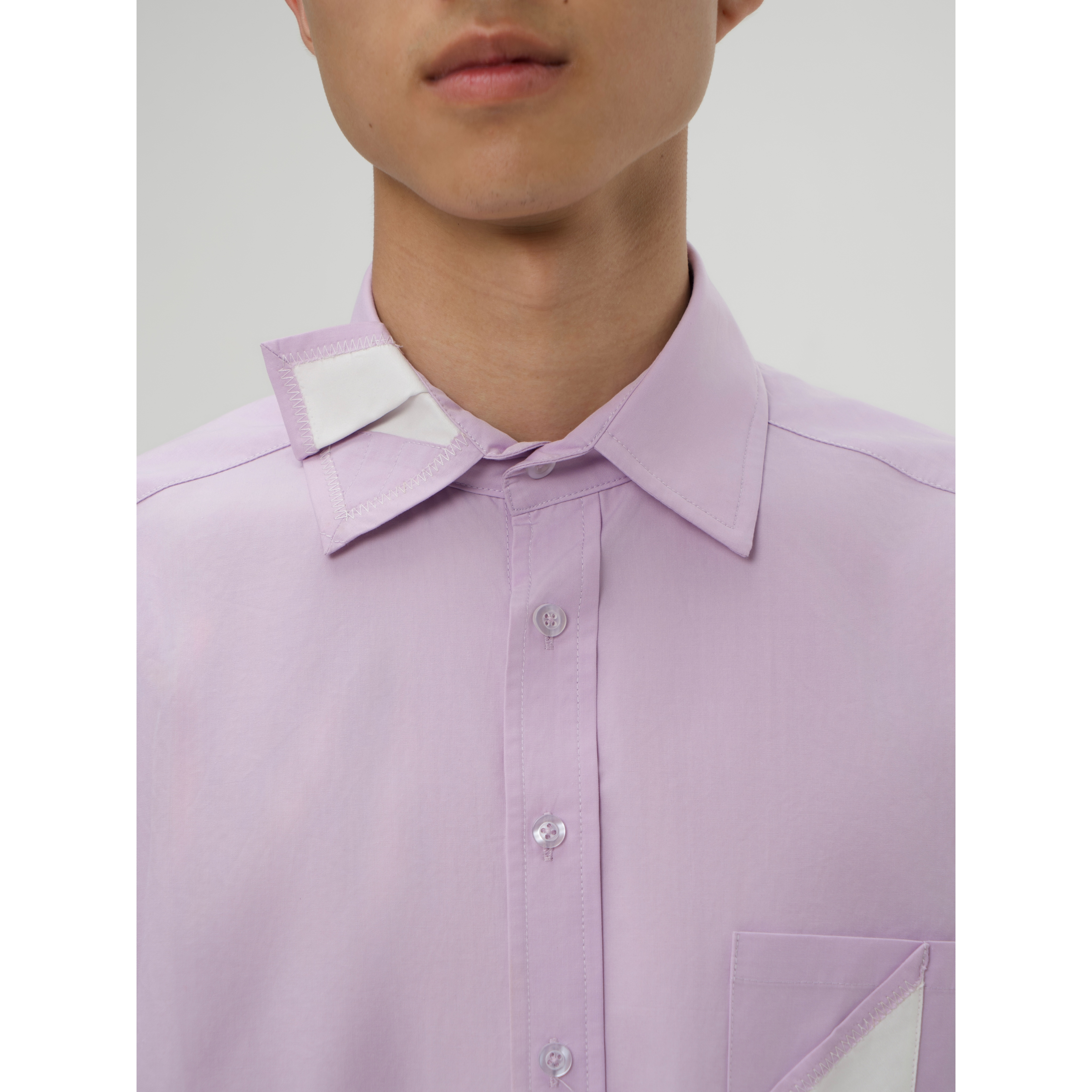 YOWSAH翻折领长袖拼接衬衫