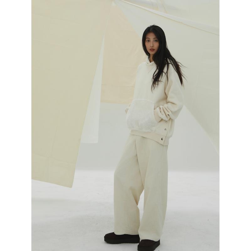 YOWSAH 全棉加绒针织双面绒拼接套头连帽卫衣