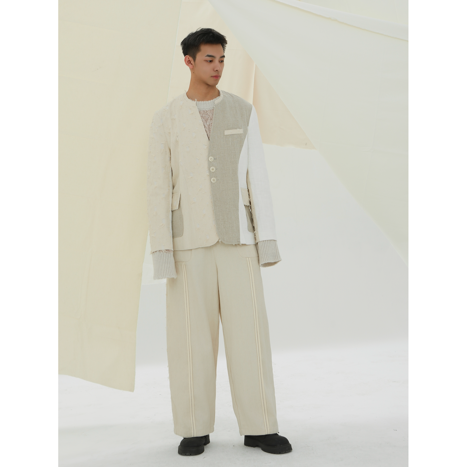 上衣拼接YOWSAH丝绒西装外套百搭