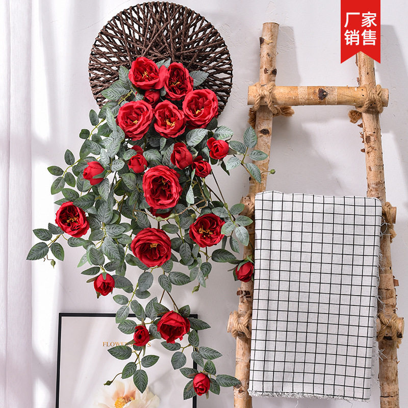 仿真玫瑰花藤吊兰墙面遮挡壁挂