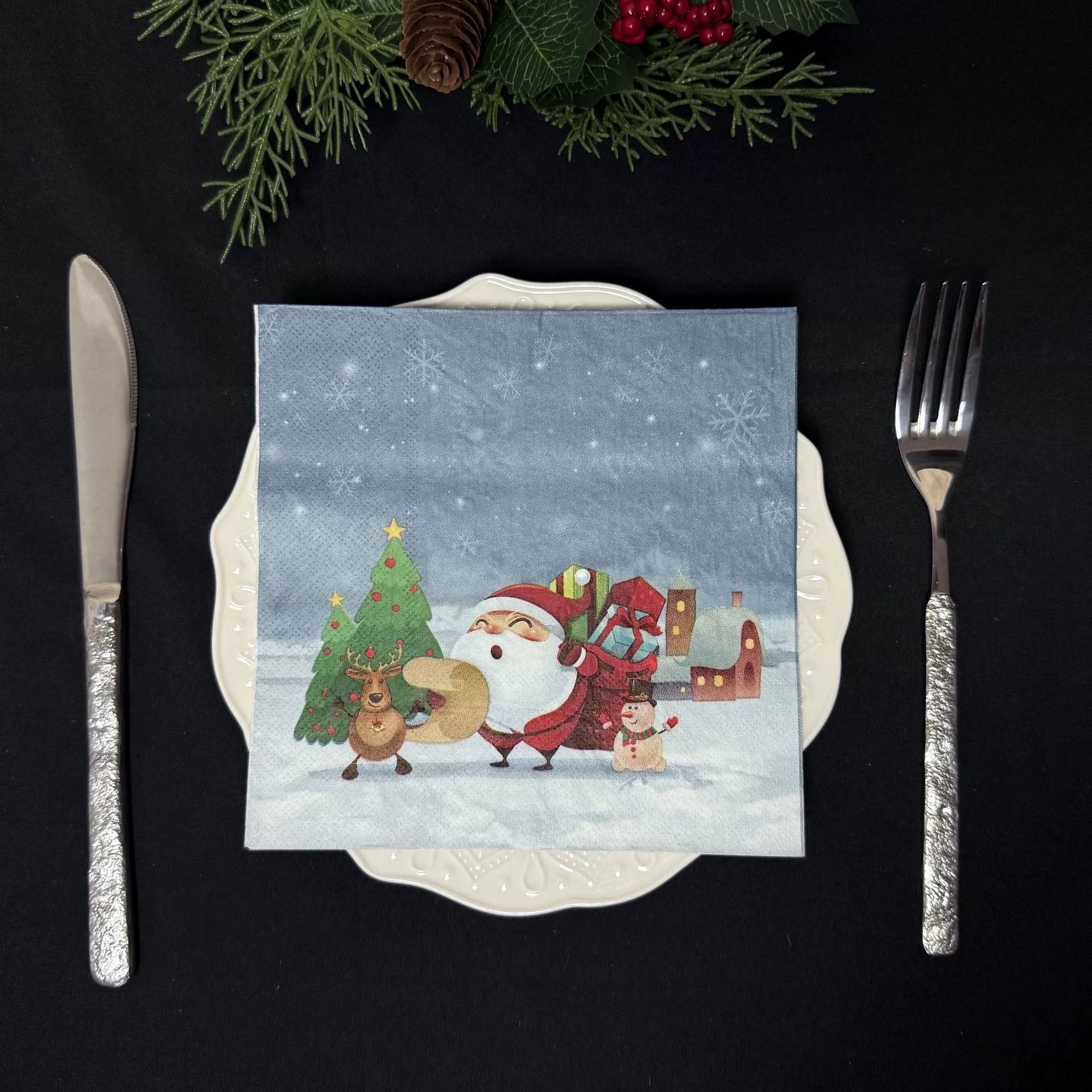 PomParty圣诞老人雪人图案餐巾纸卡通雪地主题餐具纸一次性纸巾20